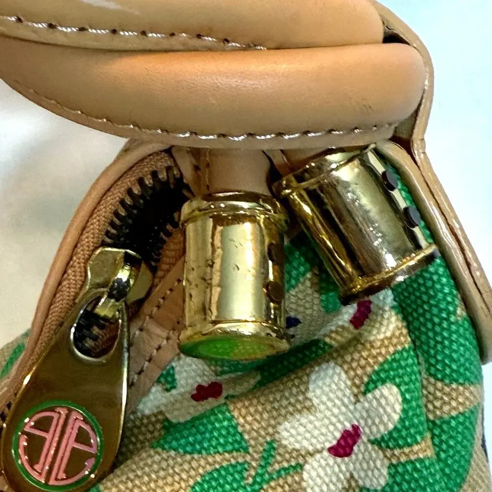 Lilly Pulitzer Green Khaki Floral Hobo Handbag Bag Preppy Vintage Purse - Picture 3 of 7